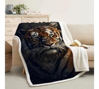 FamHarbor Soft Thick Sherpa Fleece Blanket for Sofa, Adults, Double Bed, Tiger, Wild Animals Small Sofa Throw Blanket for Sofa, Fluffy Yellow,Black Blankets and Throws (120x200cm) -Ag47