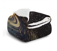 FamHarbor Soft Thick Sherpa Fleece Blanket, Milky Way, Planet Pattern Sofa Throw Blanket for Sofa, Fluffy Kids Blankets and Throws for Single Bed, Black Throw (100x150cm) -Af18