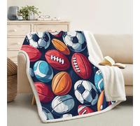 FamHarbor Soft Thick Sherpa Fleece Blanket, Rugby, Sports Competition Pattern Sofa Throw Blanket for Sofa, Fluffy Kids Blankets and Throws for Single Bed, Red Throw (100x150cm) -Ah6