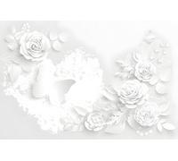 FamHarbor White Flowers Wallpaper Minimal Art Photo Wallpaper Non-Woven Wall Mural Covering for Bedroom Living Room Hallway TV Background Wall Decor 400cm x 280cm (WxH) White -Ad60