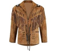 Fami Sports Men's Traditional Cowboy Western Jacket | Native American Suede Leather | Classic Style With Beads, Fringes & Bones Work