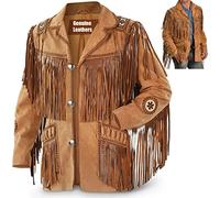 Fami Sports Men's Traditional Cowboy Western suede Leather with Fringe & Beaded Native American Jacket/coat, Brown, M
