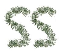 Famibay 2pcs Greenery Garland 6.5Ft Artificial Eucalyptus and Willow Leaves Garland Green Artificial Plants Table Runner Fake Leaf Vine for Wedding Home Decor