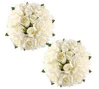 Famibay 4 Pcs Artificial Flowers White Roses Fake Flowers Silk Artificial Roses with Stems Wedding Bouquet for Home Garden Party Hotel Decoration (White, No Vase)