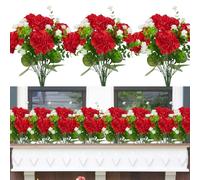 Famibay 6PCS Artificial Geranium Flowers Outdoor Mixed 2PCS Plastic Greenery Shrubs Faux Plants Outdoor UV Resistant for Garden Balcony Window Boxes Decorations