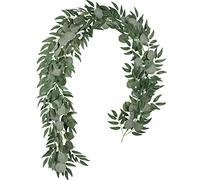 Famibay Artificial Eucalyptus and Willow Garland 6.5Ft Green Eucalyptus Garland Artificial Plant Table Runner Fake Hanging Vine Leaves for Wedding Wall Arch Home Decor (1Pcs)