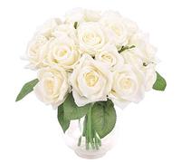 Famibay Rose Artificial Flower 18 Heads Roses Fake 2 Bouquets for Wedding Silk Artificial Flower Bouquet (White,No Vase)