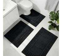 Famibay Bath Mat Sets 3 Piece Non Slip Absorbent Bath and Pedestal Mat Washable Black Soft Microfiber Toilet Rug Bathroom Floor Mat