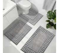 Famibay Bath Mat Sets 3 Piece Non Slip Absorbent Washable Bath and Pedestal Mat Grey Soft Toilet Rug Microfiber Bathroom Floor Mat