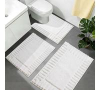 Famibay Bath Mat Sets 3 Piece Non Slip Absorbent Washable Bath and Pedestal Mat White Soft Toilet Rug Microfiber Bathroom Floor Mat