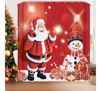 Famibay Christmas Shower Curtain - 180x180cm Santa Claus Snowman Bathroom Shower Curtain with 12 Hooks, Weighted, Waterproof Polyester Bath Curtains for Wet Room Tub