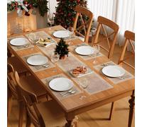 Famibay Christmas Table Runner and Placemats Set for 6 Gold Snowflakes Heat Resistant Washable Xmas Place Mats and Table Runner 30x180cm