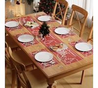 Famibay Christmas Table Runner and Placemats Set for 6 Red Dinner Table Place Mats Heat Resistant Washable Xmas Table Runner 30x180cm for Dining Kitchen Restaurant Table
