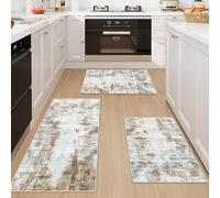 Famibay Kitchen Rug Sets 3 Piece Kitchen Mats Non Slip Washable Kitchen Runners Floor Mat Brown Modern Abstract for Kitchen Laundry Room Hallway 50x120cm+50x80cm+50x80cm