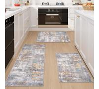 Famibay Kitchen Rug Sets 3 Piece Kitchen Mats Non Slip Washable Kitchen Runners Floor Mat Colorful Grey Modern Abstract for Kitchen Laundry Room Hallway 50x120cm+50x80cm+50x80cm