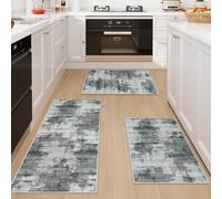 Famibay Kitchen Rug Sets 3 Piece Kitchen Mats Non Slip Washable Kitchen Runners Floor Mat Dark Grey Modern Abstract for Kitchen Laundry Room Hallway 50x120cm+50x80cm+50x80cm