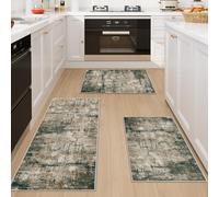 Famibay Kitchen Rug Sets 3 Piece Kitchen Mats Non Slip Washable Kitchen Runners Floor Mat Grey Brown Modern Abstract for Kitchen Laundry Room Hallway 50x120cm+50x80cm+50x80cm