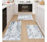 Famibay Kitchen Rug Sets 3 Piece Kitchen Mats Non Slip Washable Kitchen Runners Floor Mat Grey Modern Abstract for Kitchen Laundry Room Hallway 50x120cm+50x80cm+50x80cm