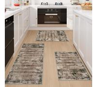 Famibay Kitchen Rug Sets 3 Piece Kitchen Mats Non Slip Washable Kitchen Runners Floor Mat Red Brown Modern Abstract for Kitchen Laundry Room Hallway 50x120cm+50x80cm+50x80cm