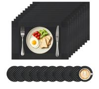 Famibay Placemats and Coaster Sets 10 Heat Resistant Table Mats Washable Woven Place Mats for Table Black Placemats for Kitchen Dining Restaurant