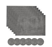 Famibay Placemats and Coaster Sets 6 Place Mats for Table Heat Resistant Washable Table Mats and Coasters Woven Placemats Black Grey for Kitchen Dining Restaurant