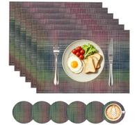 Famibay Placemats and Coaster Sets 6 Washable Place Mats for Table Heat Resistant Woven Table Mats and Coasters Colorful Blue for Kitchen Dining Restaurant