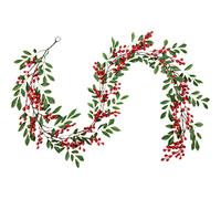 Famibay Red Berry Garland Artificial Willow Leaves Greenery Hanging Vine Berry Christmas Garland Plant for New Year Fireplace Door Stairs Window Indoor Outdoor Decoration 195cm/6.4Ft