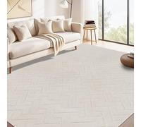 Famibay Rugs Living Room 160x230 Large Washable Beige Area Rugs Bedroom Fluffy Low Pile Geometric Soft Modern Carpet Anti Slip No Shedding for Bedroom Office Dining Room Decor