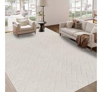 Famibay Rugs Living Room Large 200x290 Washable Beige Area Rugs Fluffy Low Pile Geometric Soft Modern Carpet Anti Slip No Shedding for Bedroom Office Dining Room Decor