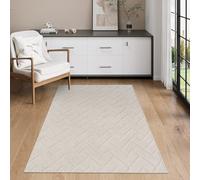 Famibay Rugs Living Room Washable Beige Fluffy Area Rugs for Bedroom 80x150 Low Pile Geometric Soft Modern Carpet Anti Slip No Shedding for Kitchen Hallway Dinning Room Decor