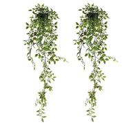 Famibay Set of 2 Artificial Potted Plant Hanging Vines Green Trailing Artificial Plants in Pots Faux Drooping Plants Indoor House Plants Hanging for Shelf Living Room Bathroom Kitchen Wall