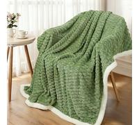 Famibay Throws for Sofas Sage Green Throw Blanket 130x150cm Fluffy Bed Throw Single Thick Soft Fleece Blanket 3D Jacquard for Sofa Bed Couch Chair