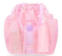 famichan Mesh Shower Caddy Portable with Drawstring, Dorm Room Essentials for College Students Girls, Large Shower Bag for Camping,Swimming,Gym,Travel,Bathroom - Pink