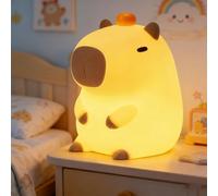 FAMIDUO Capybara Night Light for Babys, Cute Squishy Silicone Capybara Light with Orange on Head, 2 Levels Dimmable Nursery Bedroom NightLight, Rechargeable Touch Lamp, Gifts for Babys,Children