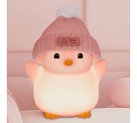 FAMIDUO Penguin Night Light, Cute Pink Penguin Lamp with Knit Hat, Soft Silicone Nursery Nightlight for Baby, Rechargeable/Dimmable/Timer,LED Squishy Novelty Animal Bedside Lamp,Funny Gifts for Kids