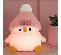 FAMIDUO Penguin Silicone Night Light, Cute Pink Penguin Lamp with Knitted Hat, Soft Nursery Nightlight, USB Rechargeable/Dimmable,LED Squishy Novelty Animal Bedside Lamp,Funny Gifts for Kids/Girls