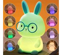 FAMIDUO Rabbit Night Light for Kids, Silicone Rabbit Lamp, NightLight for Children's Room, 7 Color Light Changes,Dimmable/Rechargeable Breastfeeding Lamp with Touch Function, Easter Gifts for Kids
