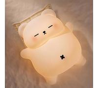 FAMIDUO Snoring Bear Night Light, Baby Night Light, Dimmable / Timer / USB-C Rechargeable LED Bedside Lamp - Food Grade Silicone Squishy Animal Shape