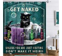 Famiffty Cat Shower Curtain 72Wx72L Inch Dark Green Vintage Bubble Bathtub Decor Accessories Waterproof Polyester Fabric 12 Hooks
