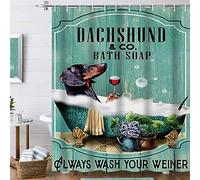 Famiffty Dog Shower Curtain,Funny Shower Curtains 72Wx72L Inch Dachshund Shower Curtain Bath Soap Wash Your Paws Fun Ocean Teal Green Bathtub Vintage Wood Waterproof Polyester Fabric with 12 Hooks
