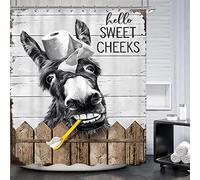 Famiffty Funny Donkey Farmhouse Shower Curtain 72Wx72L Inch Rustic Western Retro Shower Curtains Black White Farm Fun Animal Modern Hello Sweet Cheeks Cute Waterproof Polyester Fabric 12 Plastic Hooks