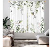 Famiffty Green Leaves Hummingbird Window Curtains 29W X 63L Inch 2 Panels Rod Pocket Eucalyptus Bird Cortinas para Cocina Bedroom Curtains Floral Over Sink Window Drapes Living Dining Room Home Decor
