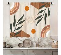 Famiffty Mid Century Boho Arch Kitchen Curtains Rod Pocket Abstract Geometric Modern Aesthetic Rainbow Small Short Cafe Curtains Leaves Sun Window Treatment Drapes Home Decor-27.5W X 39L Inch 2 Panels