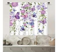 Famiffty Purple Butterfly Window Curtains 26W X 30L Inches 2 Panels Rod Pocket Spring Floral Lavender Curtains Lilac Summer Leaves Plant Girly Window Drapes Treatment Living Room Bedroom Home Decor