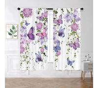 Famiffty Purple Butterfly Window Curtains 29W X 63L Inches 2 Panels Rod Pocket Spring Floral Lavender Curtains Lilac Summer Leaves Plant Girly Window Drapes Treatment Living Room Bedroom Home Decor