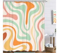 Famiffty Retro 70s Groovy Swirl Colorful Shower Curtain Vintage Funky Shower Curtains for The Bathroom 72Wx72L Inch 60s Aesthetic Trendy Bathroom Accessories Decor Green Orange Waterproof Fabric