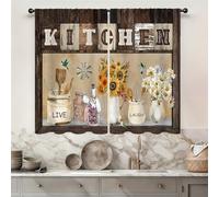 Famiffty Rustic Vintage Farmhouse Sunflower Kitchen Curtains 27.5W X 39L Inch 2 Panels Rod Pocket Retro Country Floral Daisy Small Short Cafe Curtains Window Drapes Treatment Over Sink Home Decoration