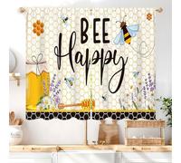 Famiffty Yellow Bee Farmhouse Kitchen Curtains 27.5W X 39L Inch 2 Panels Yellow Black Bumble Bee Happy Honey Flower Small Short Cafe Tier Window Curtain Daisy Window Drape Treatment Kitchen Decor