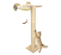 Famifit 54.3" Cat Window Perch with 3 Adjustable Roman Column Sisal Posts, White Rabbit Fleece Cushions, Drill-Free Suction Cups, Multi-Level Climbing Perch, 60 lbs Capacity