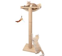 Famifit Cat Window Perch with Scratching Post, 46" Adjustable Tall Scratching Posts & Suction Cup - Multi-Level Perch for Climbing, Bird Watching, and Play, Supports 45 lbs (Drilling-Free)